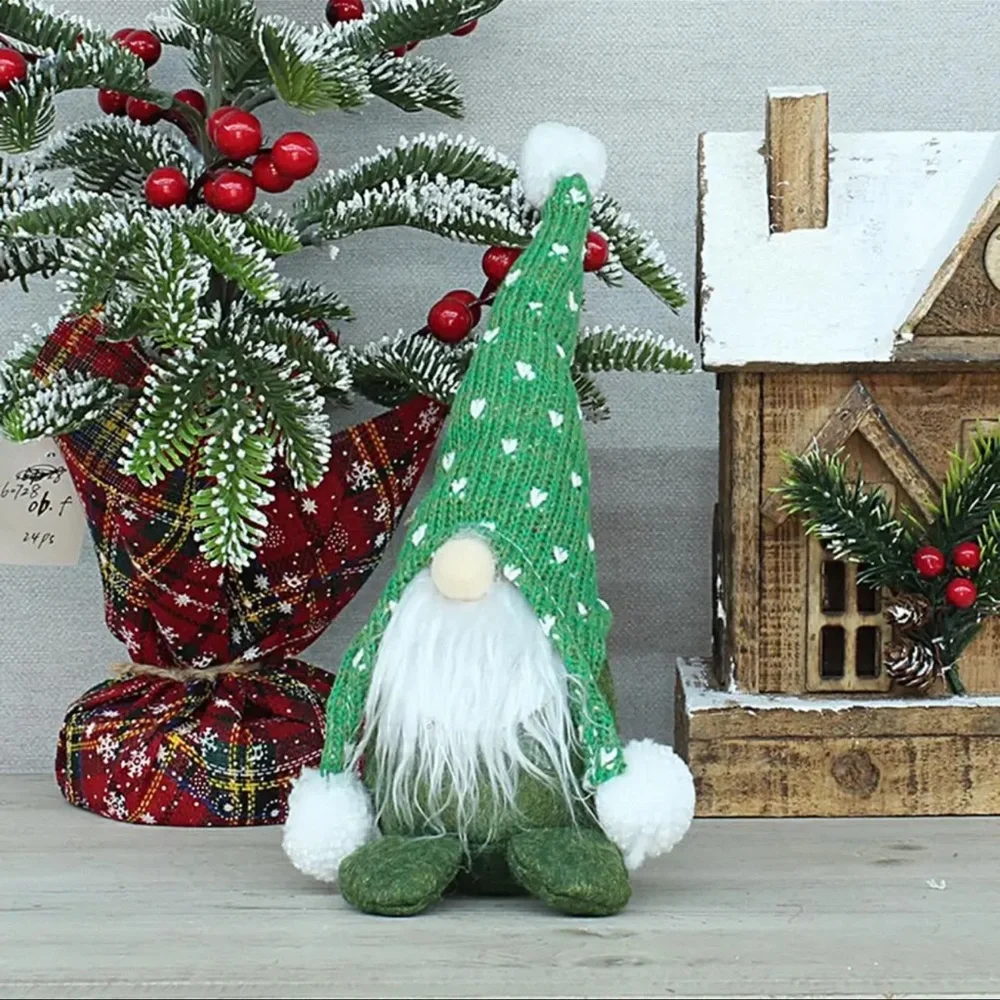 New Handmade Cute Green White Home Decor Linen Polyester Gnome Elf Doll Figurine